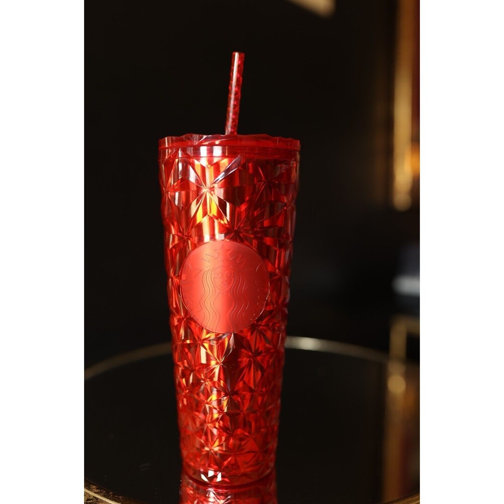 Starbucks Holiday 2023 Red Clear Diamond Prism Crystal 24 Oz Venti Tumbler